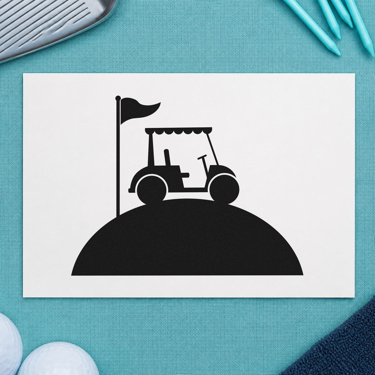 Golf Cart On A Hill By Flag Stamp – PSI Pre-Inked in use 4