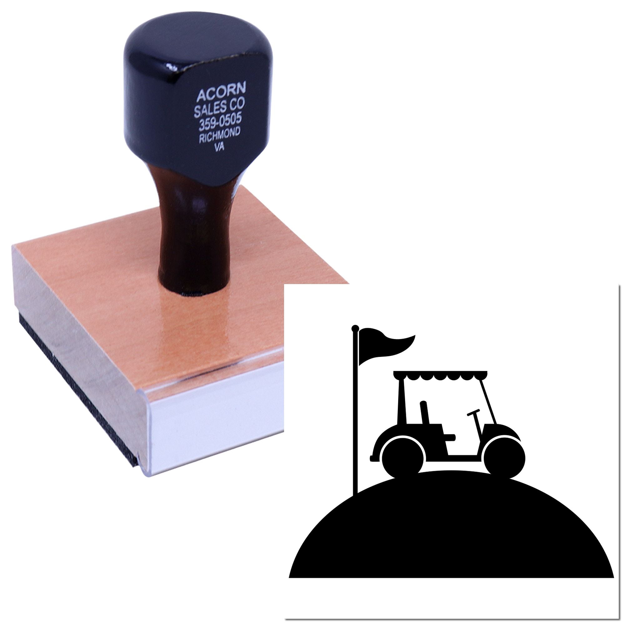 Custom rubber stamp with golf cart logo, ideal for business branding, stationery, and office marking.