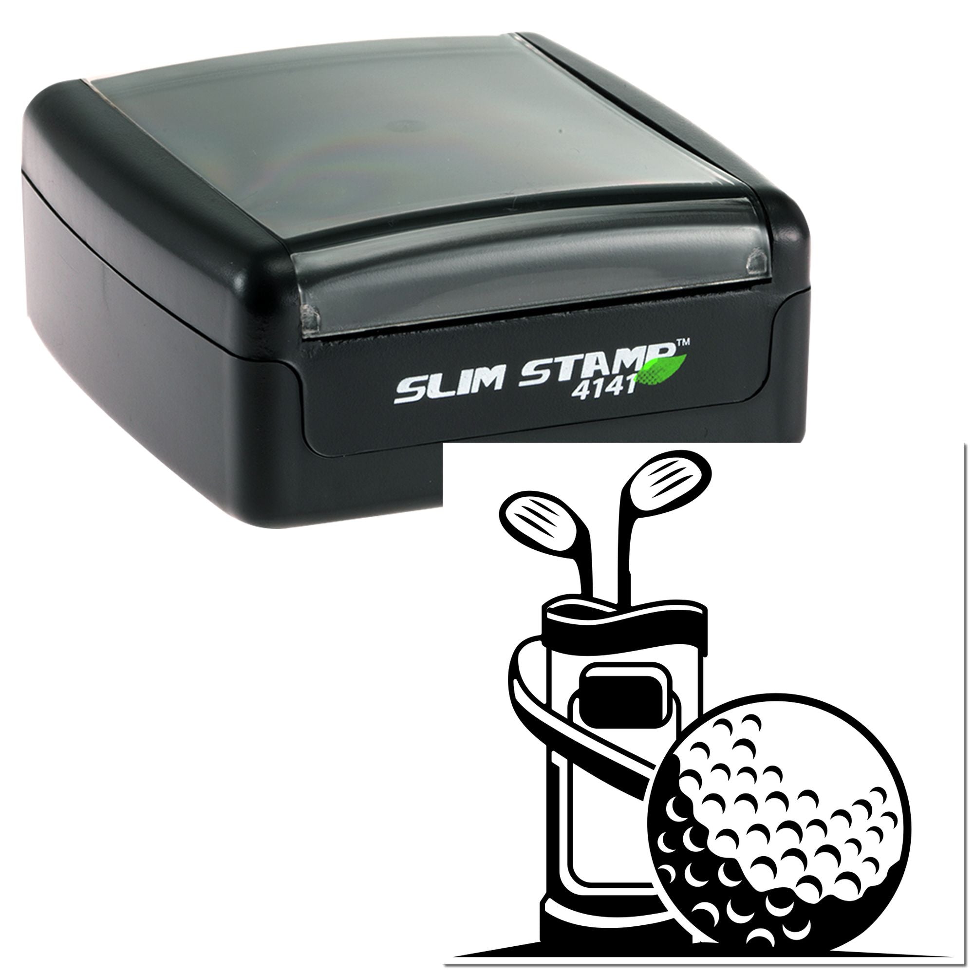 Slim Stamp 4141 self-inking rubber stamp with golf club and golf ball imprint design