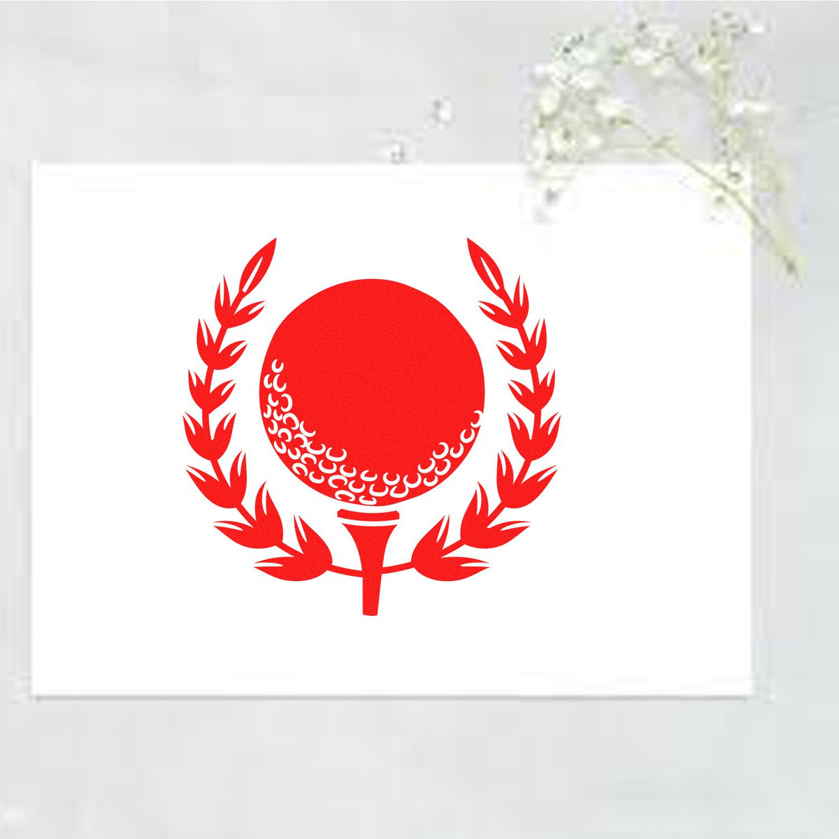 Japanese-inspired red emblem rubber stamp design with laurel wreath, ideal for custom stationery.