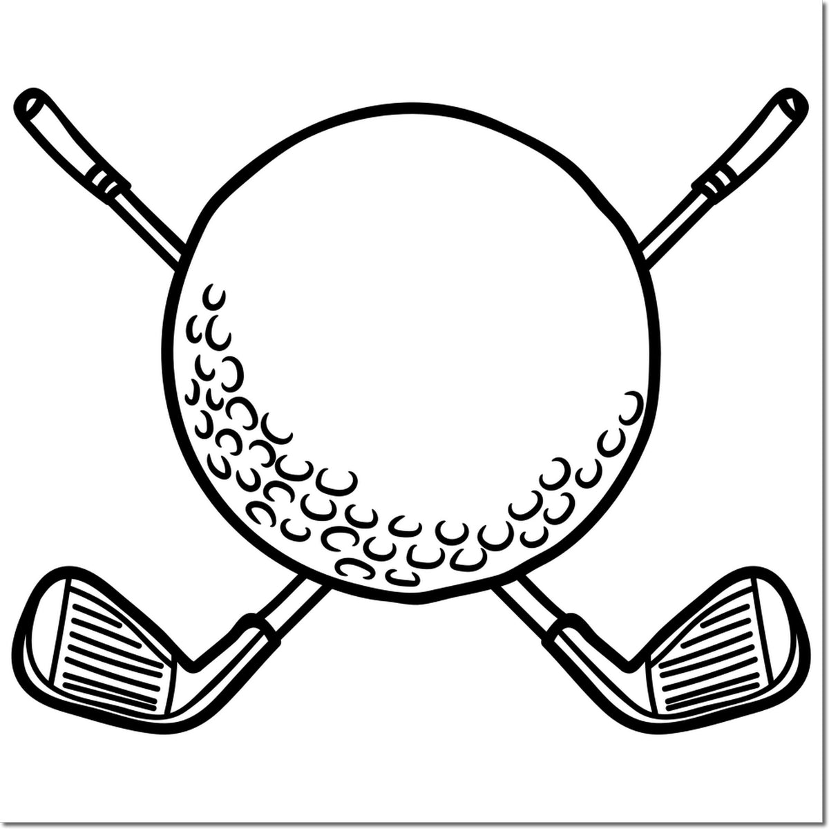 Golf clubs and ball outline rubber stamp design for sports-themed crafts, invitations, and golf event branding.