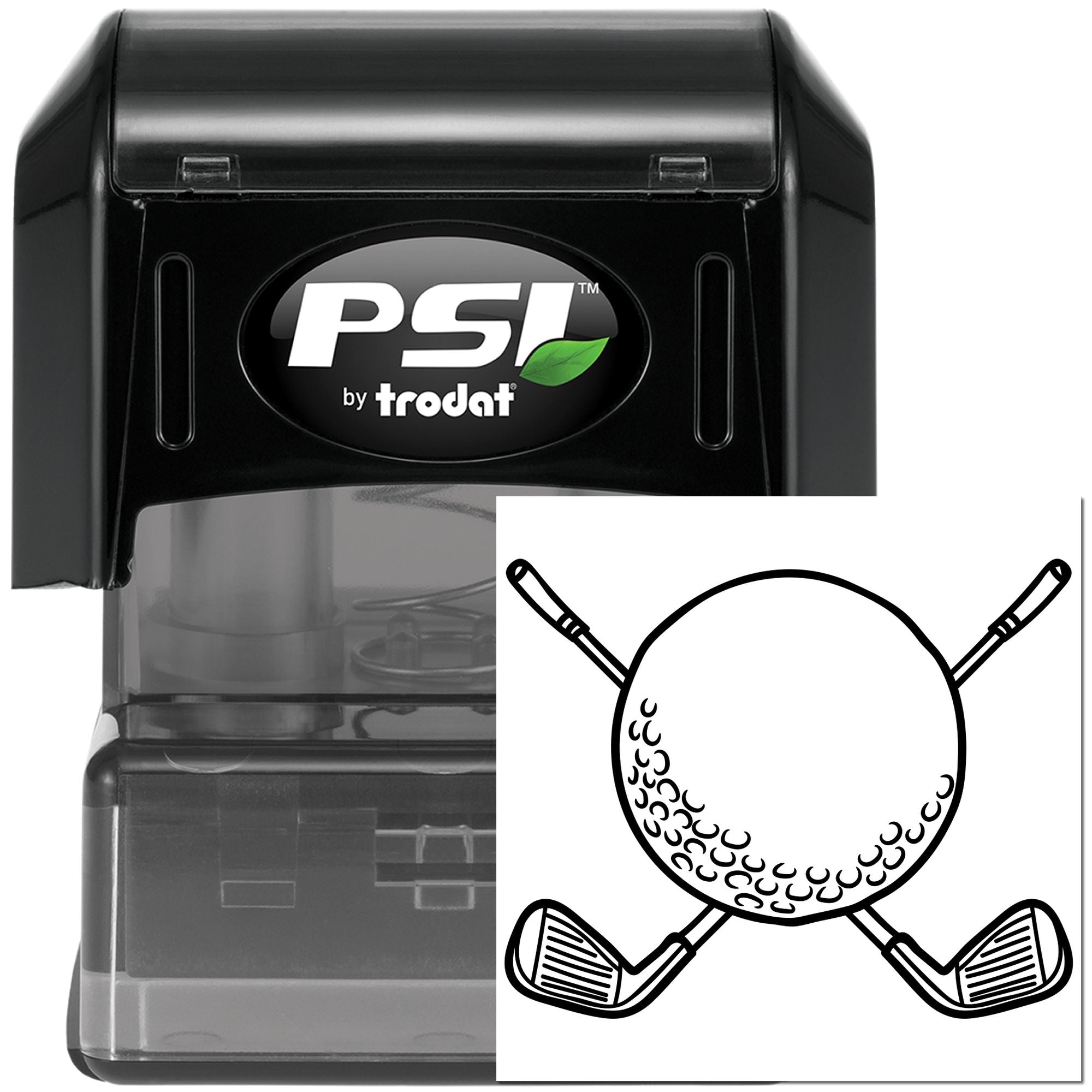 PSI by Trodat self-inking rubber stamp with custom golf club and ball design for personalized imprinting