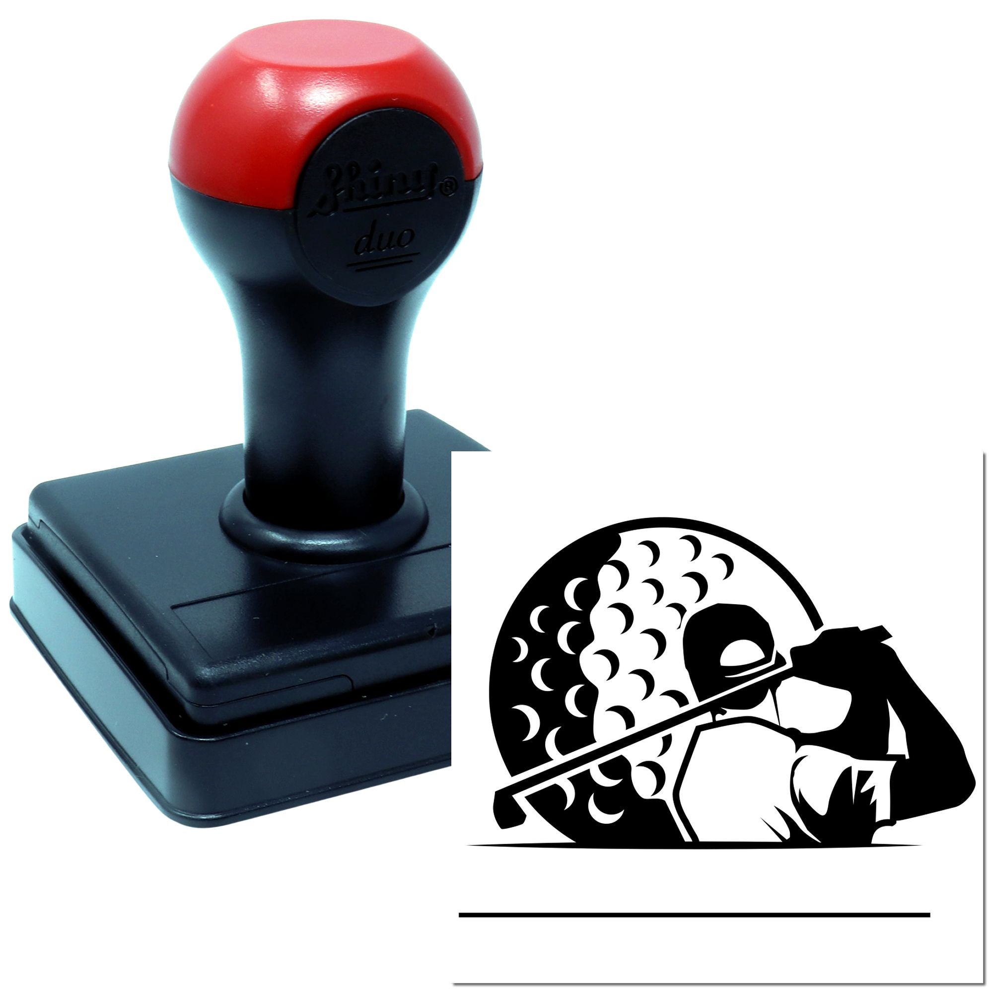 Custom self-inking rubber stamp with baseball batter logo for sports team branding, business marking, or fan merchandise.