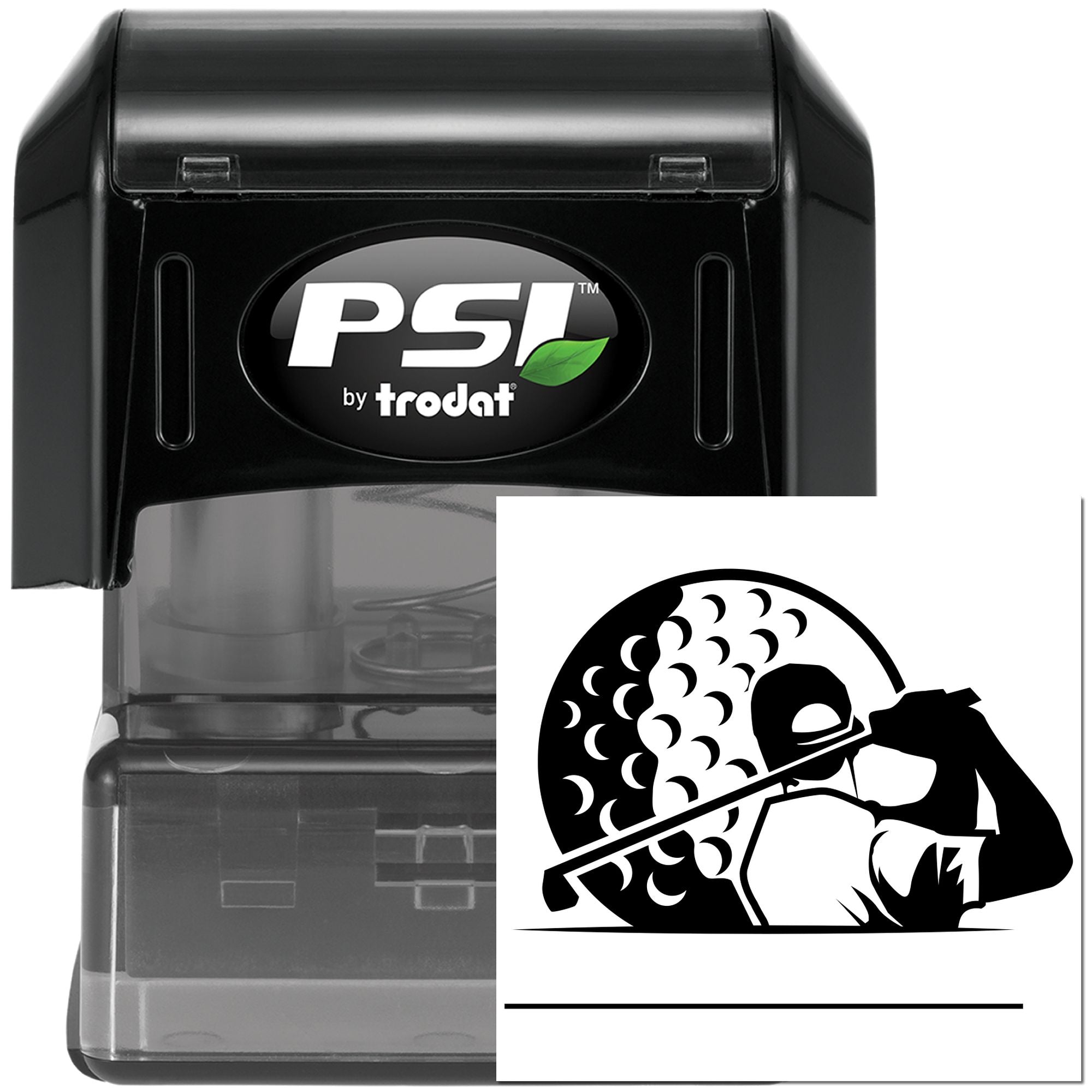 PSI by Trodat self-inking rubber stamp with custom logo imprint for business branding and professional marking