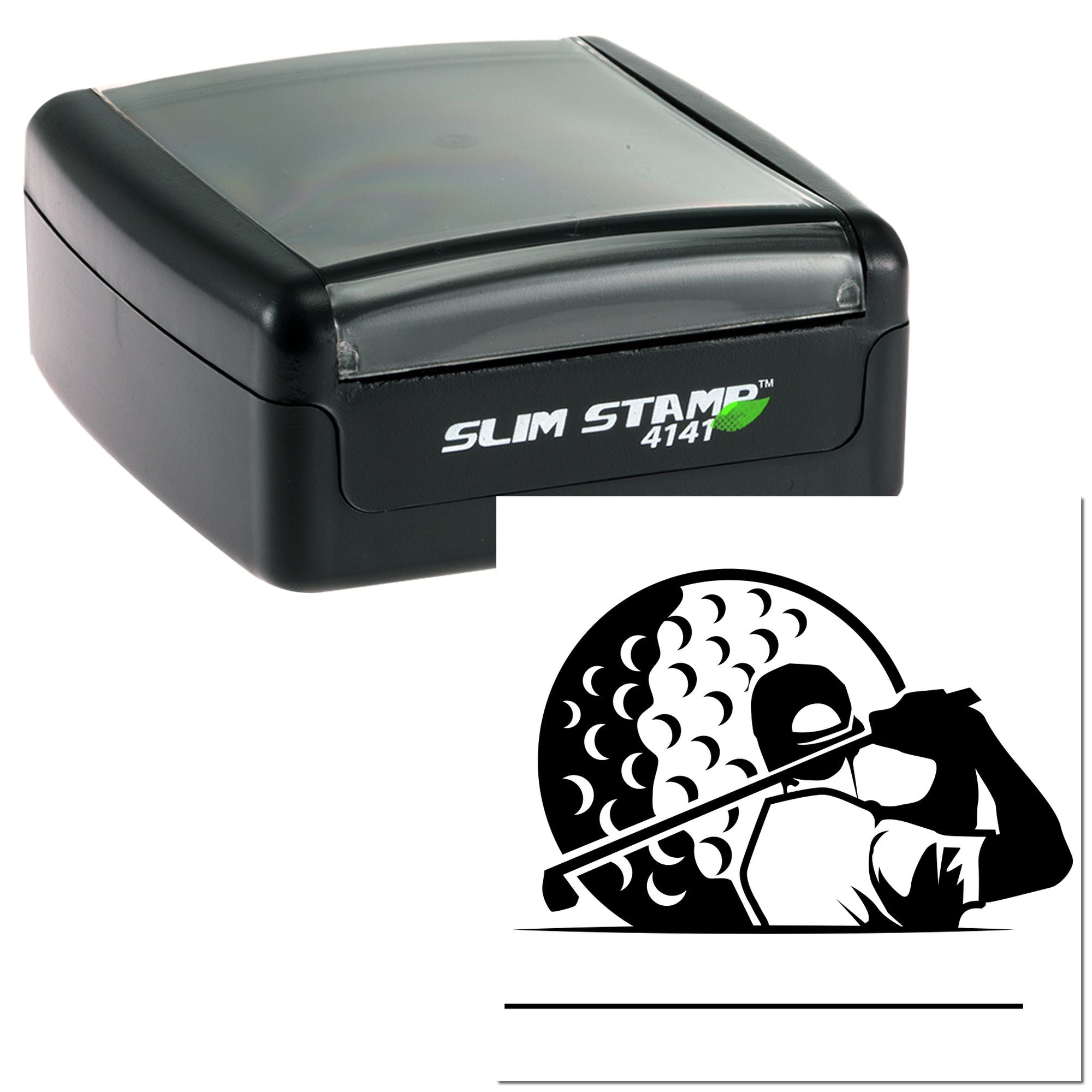 Slim Stamp 4141 self-inking rubber stamp featuring a baseball batter design for custom sports stamping.