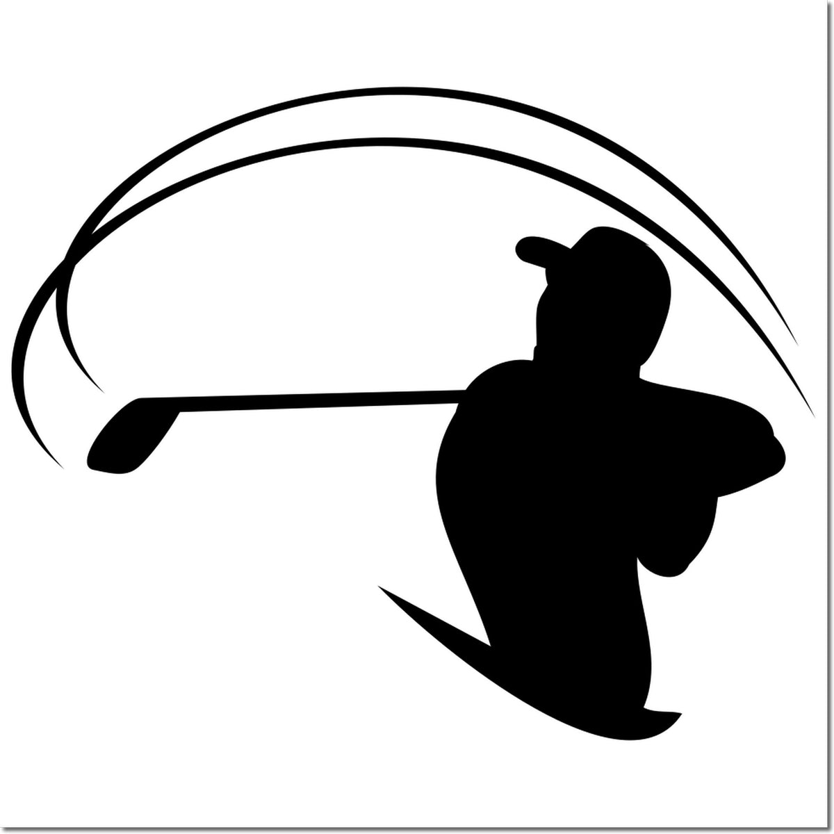Golf swing silhouette rubber stamp design for sports crafts, custom printing, and golf-themed stationery