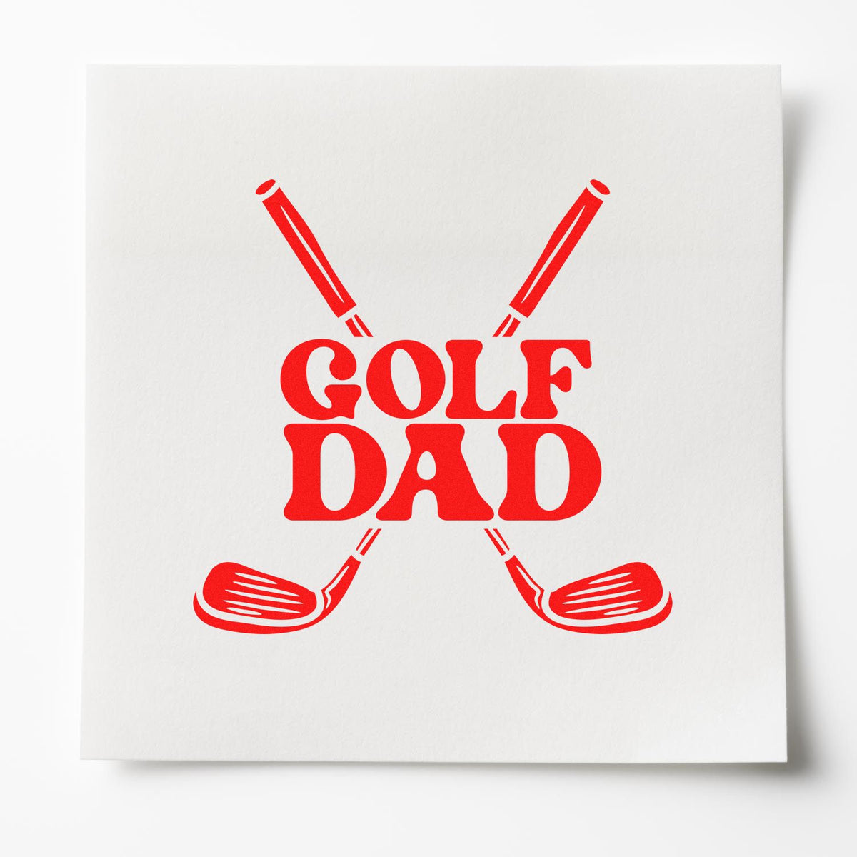 Golf Dad custom rubber stamp design with crossed golf clubs, perfect for golf-themed gifts, cards, and craft projects.