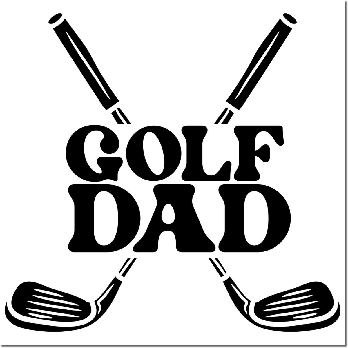 Golf Dad custom rubber stamp design with crossed golf clubs, perfect for Father's Day gifts and golf-themed projects.