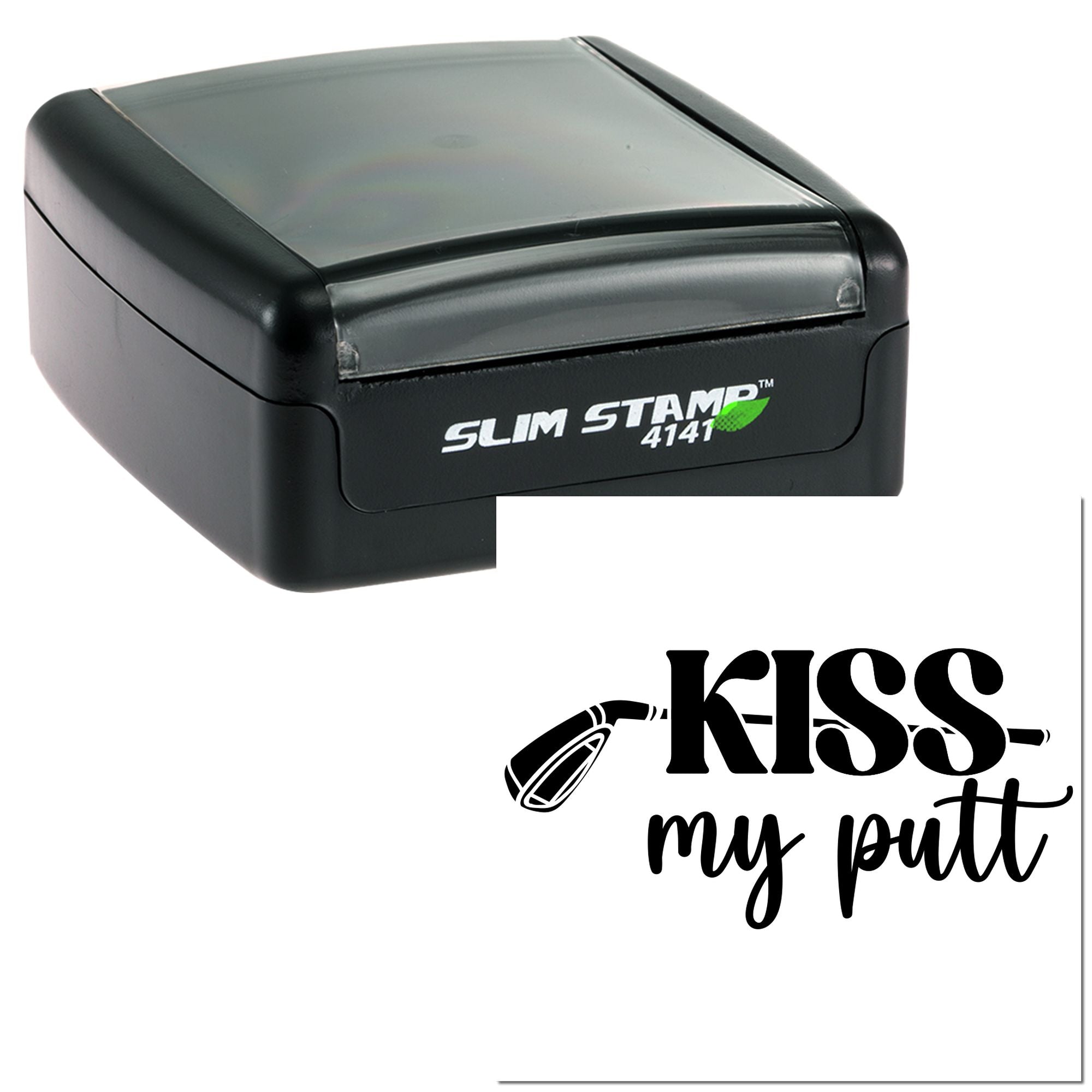 Slim Stamp 4141 self-inking rubber stamp with Kiss My Putt golf logo for personalized golfer gifts and crafts