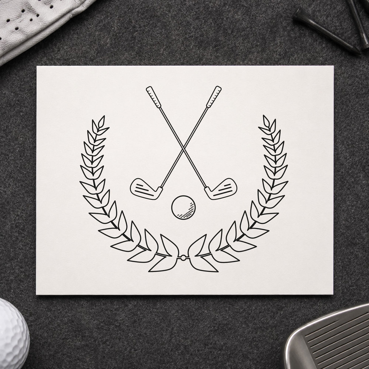 Golf Clubs In A Leaf Wreath Compact Pre-Inked Stamp – Slim in use 10