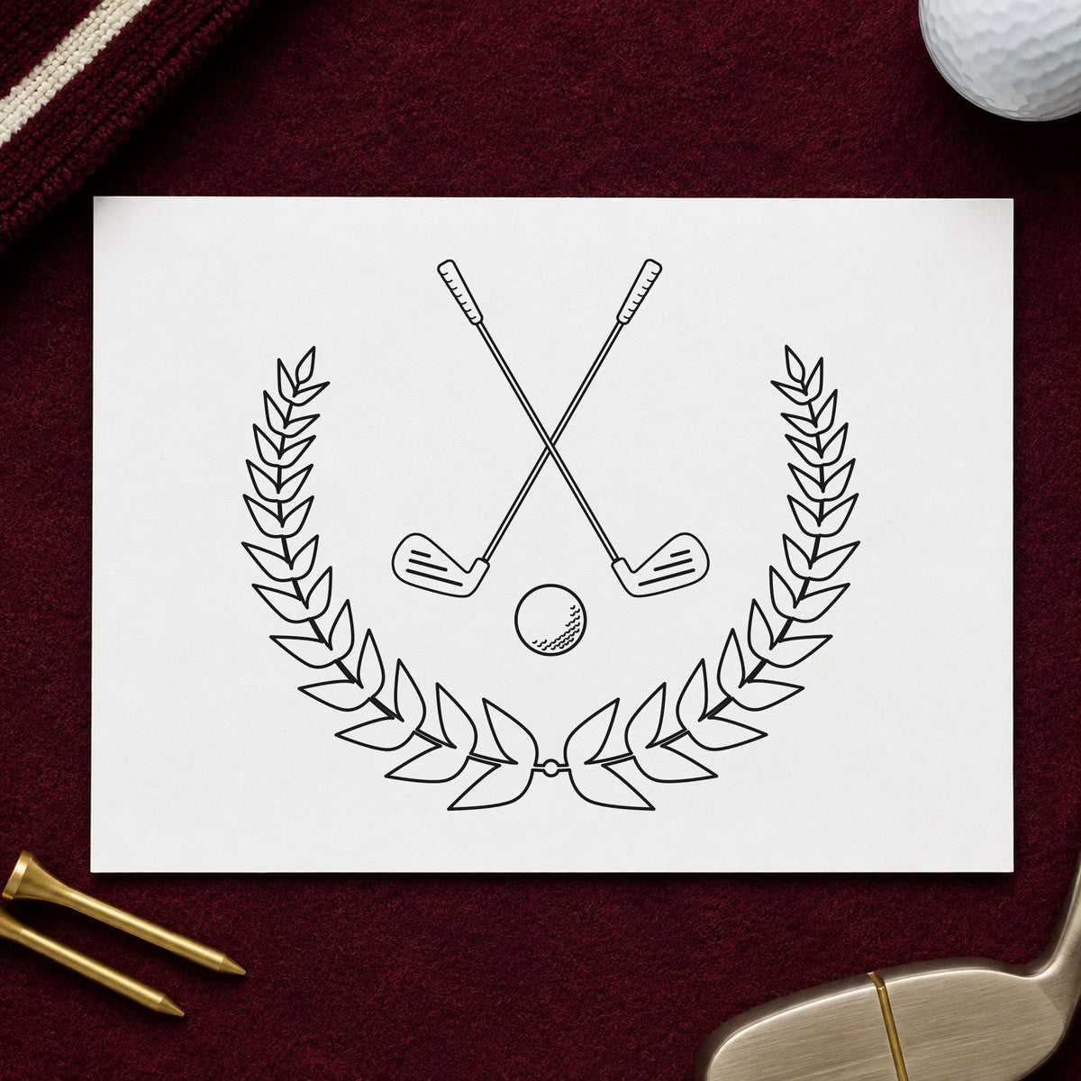 Golf Clubs In A Leaf Wreath Compact Pre-Inked Stamp – Slim in use 4