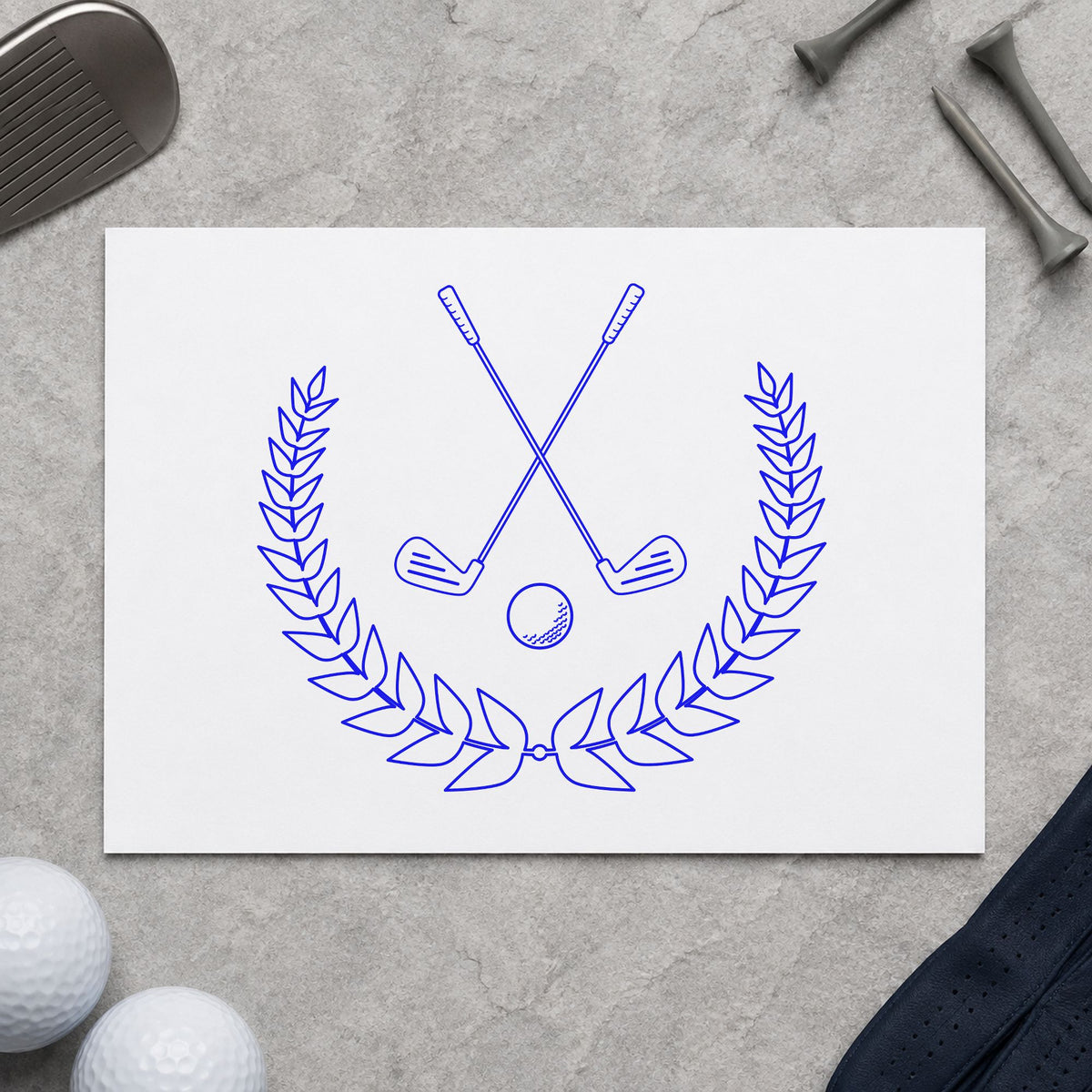 Golf Clubs In A Leaf Wreath Compact Pre-Inked Stamp – Slim in use 5