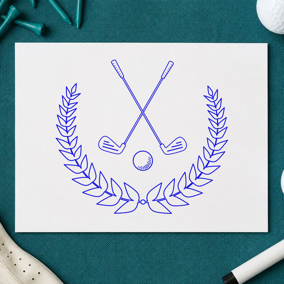 Golf Clubs In A Leaf Wreath Compact Pre-Inked Stamp – Slim in use 6