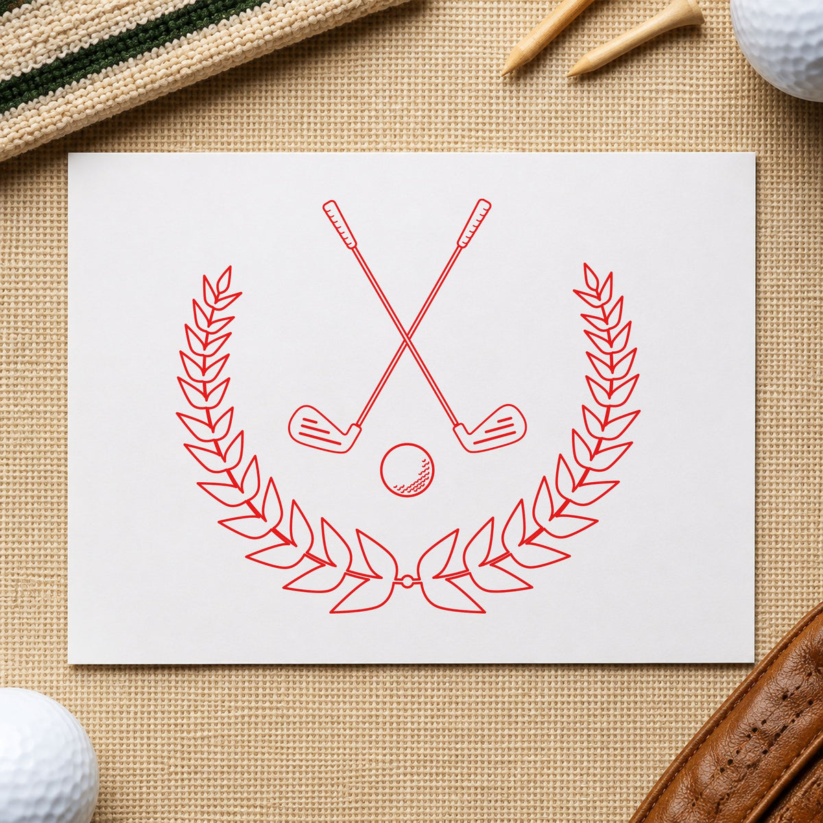 Golf Clubs In A Leaf Wreath Compact Pre-Inked Stamp – Slim in use 7