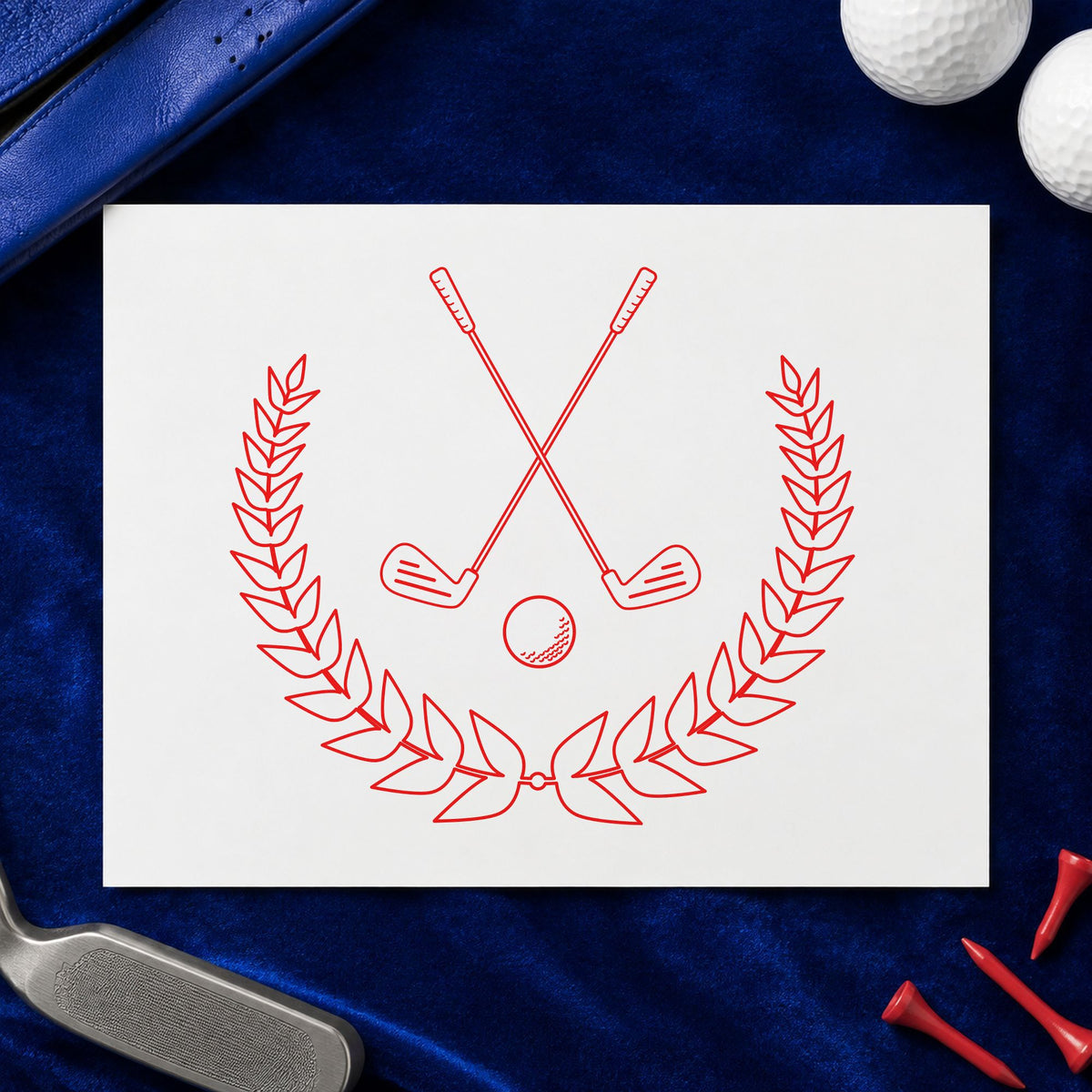 Golf Clubs In A Leaf Wreath Compact Pre-Inked Stamp – Slim in use 8