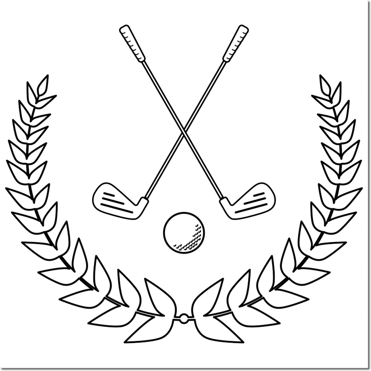 Golf club and ball laurel wreath rubber stamp design for sports awards and custom golf branding