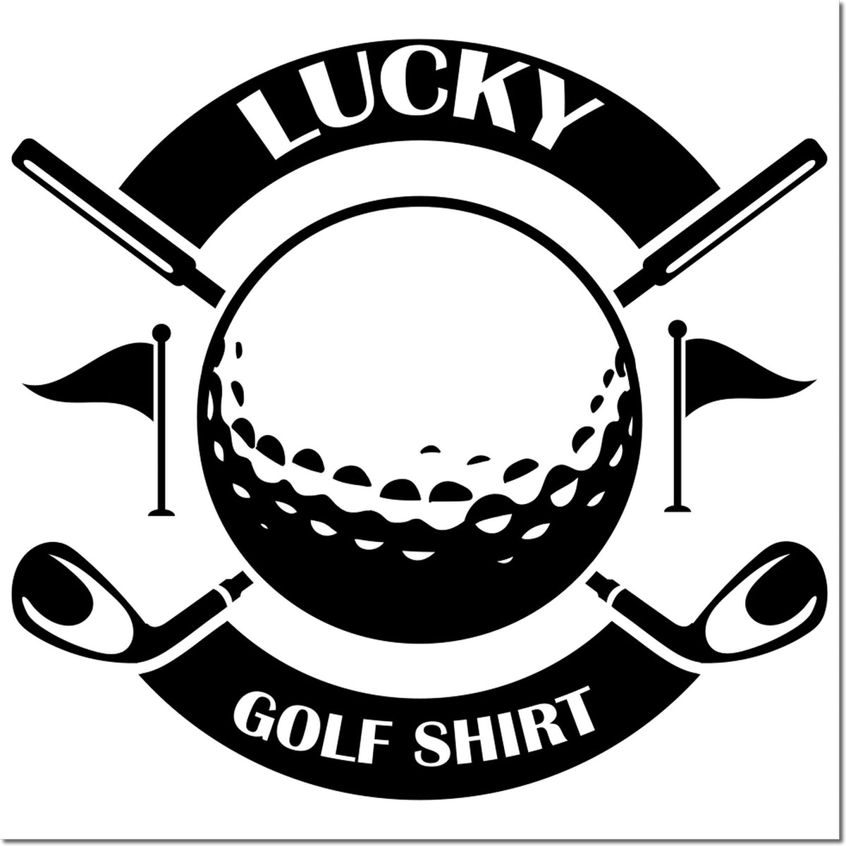 Lucky golf shirt rubber stamp design with golf club and ball graphic for custom apparel or golf-themed branding.