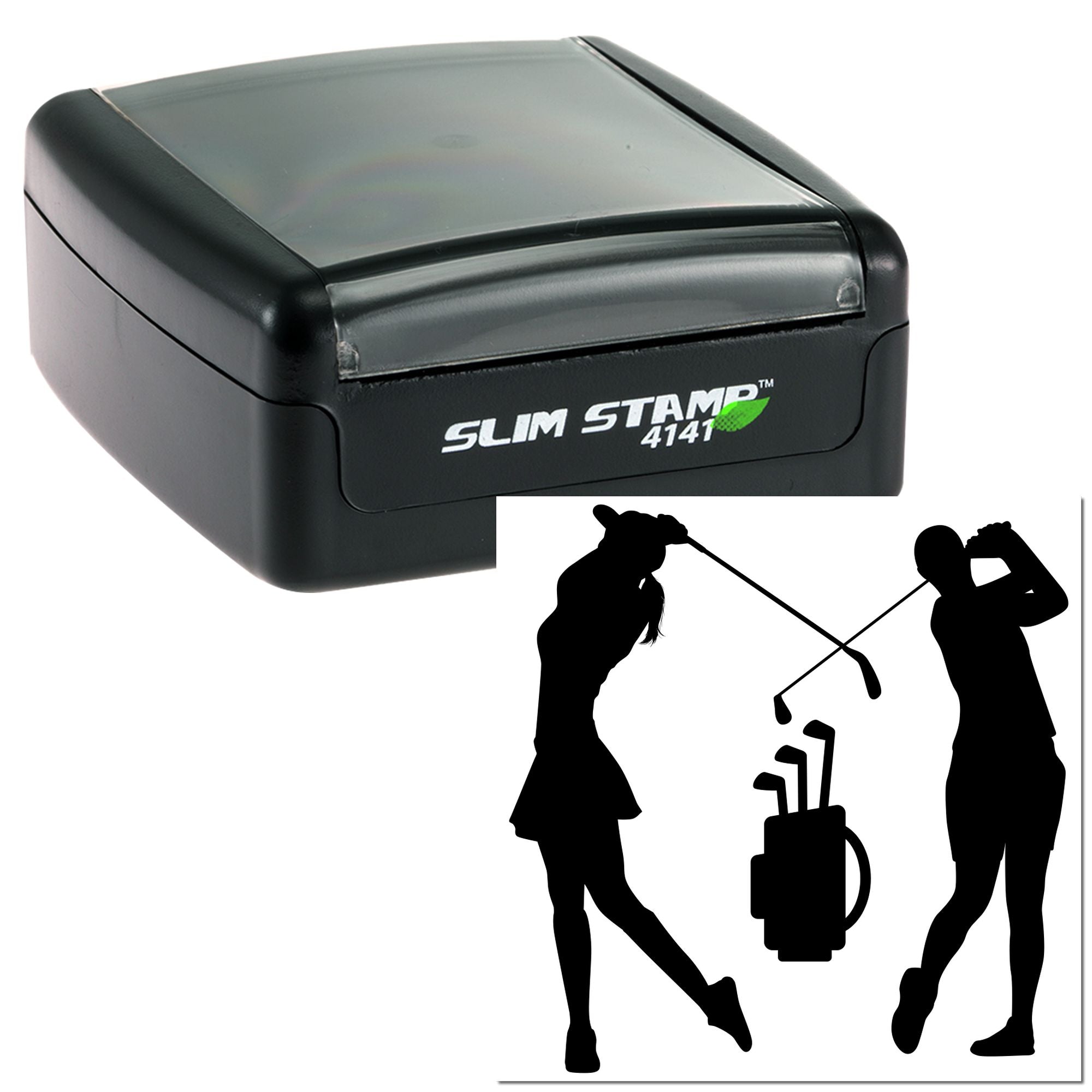 Slim Stamp 4141 self-inking rubber stamp with golf-themed golfer silhouette imprint