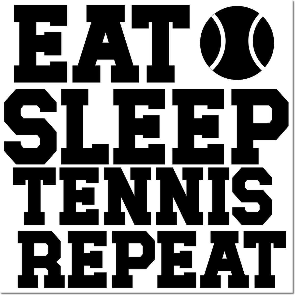 Custom rubber stamp design reading Eat Sleep Tennis Repeat with tennis ball icon, perfect for tennis fans.