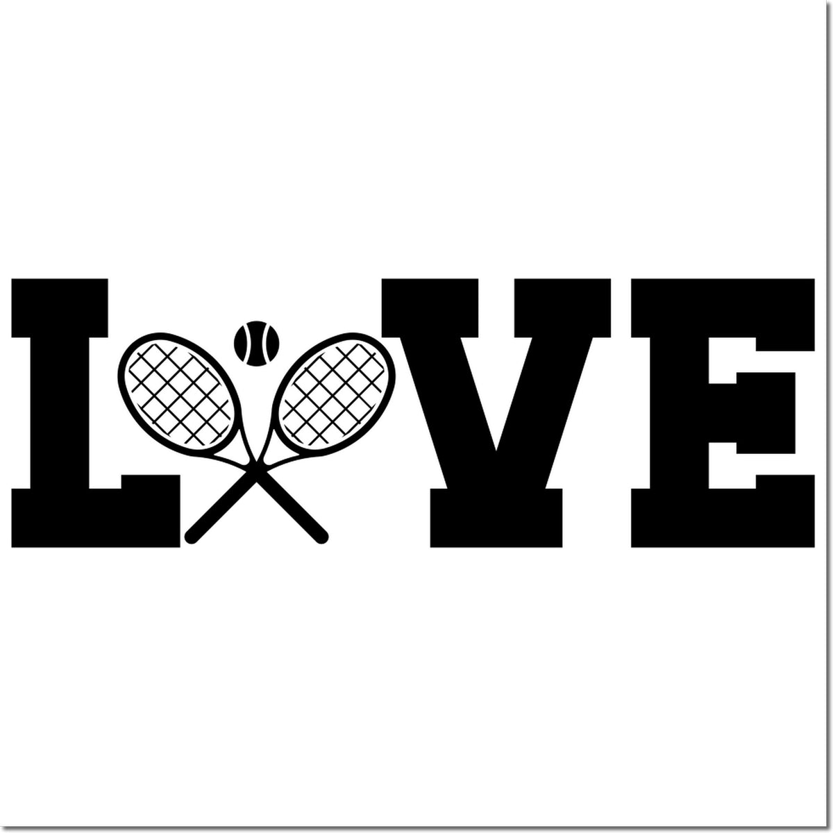 Love tennis rubber stamp design with crossed rackets and ball replacing the O in LOVE.
