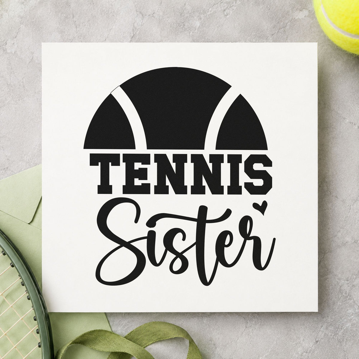 Tennis Sister Half Ball craft stamp in black ink on cardstock, an easy option for stand season album page.