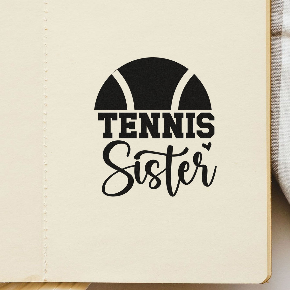 Tennis Sister rubber stamp design for sports-themed journals, scrapbooks, and personalized gifts.
