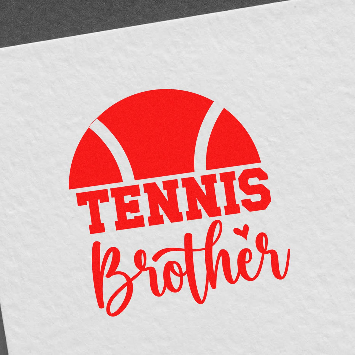 Tennis Brother red rubber stamp design with tennis ball graphic for personalized sports gifts and custom stationery.