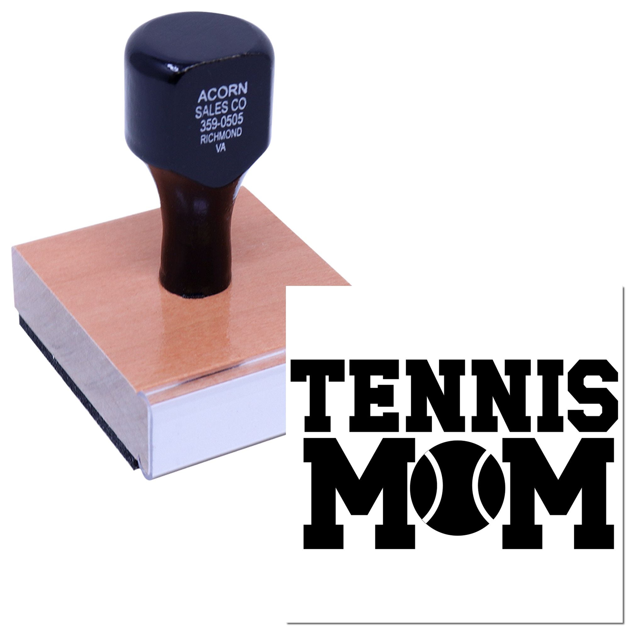 Custom tennis mom rubber stamp for personalized cards, crafts, and sports-themed labeling.