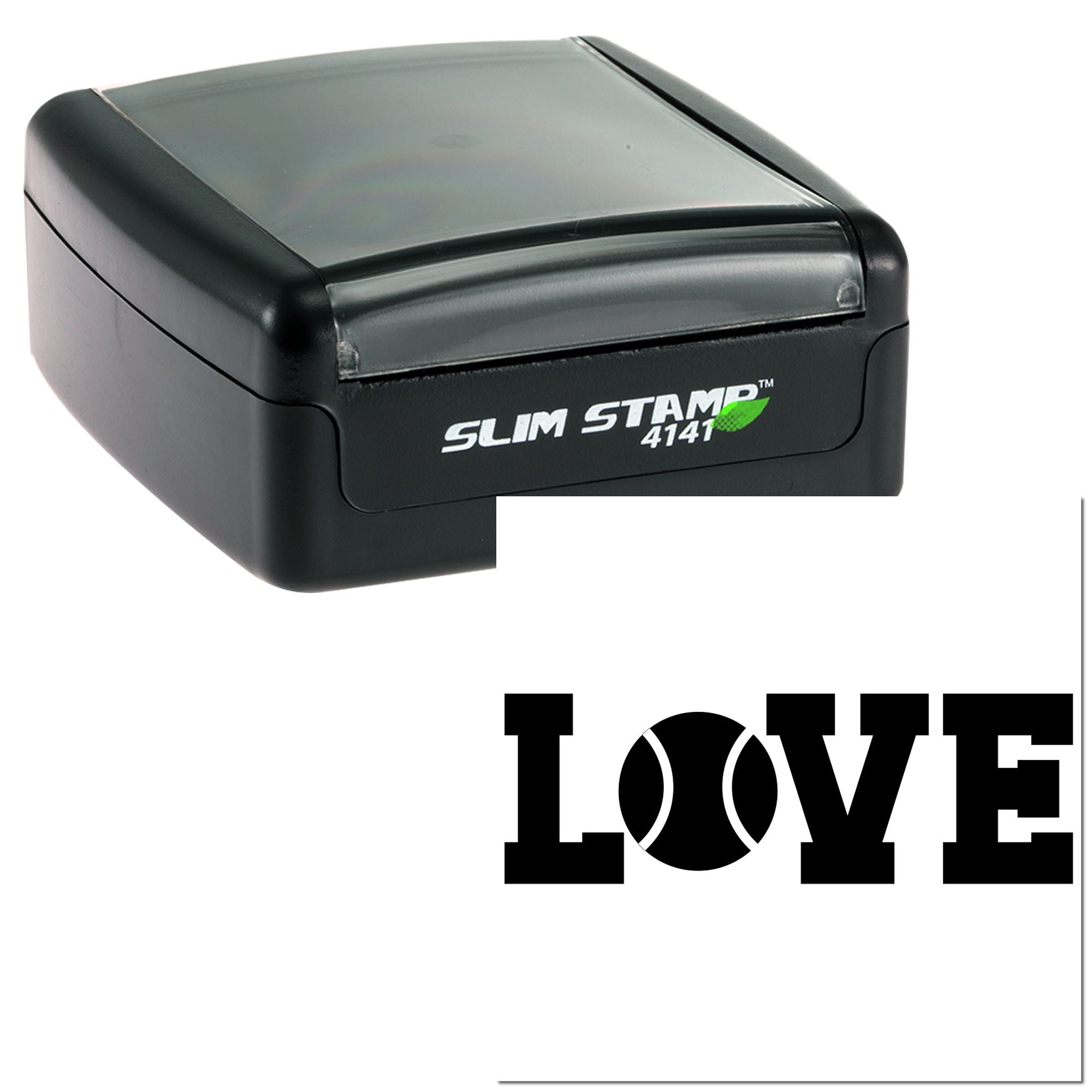 Slim Stamp 4141 self-inking rubber stamp with LOVE imprint, ideal for custom office, craft, and branding use.