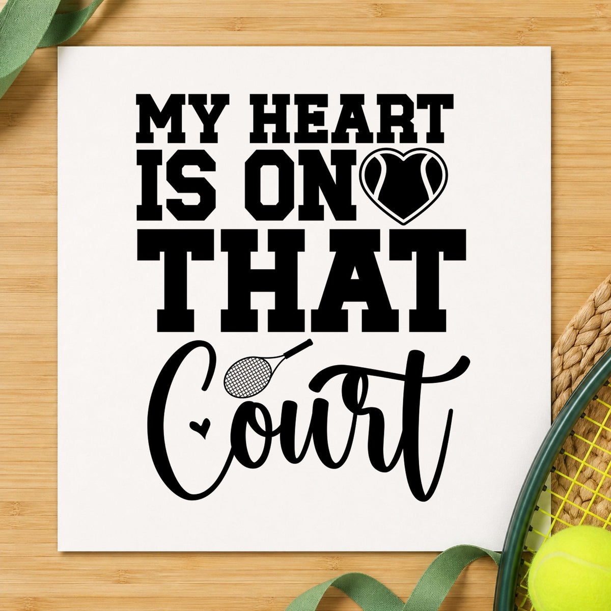 Heart On That Court craft stamp imprint in black ink on a handmade project, one idea being cooler gift tags.