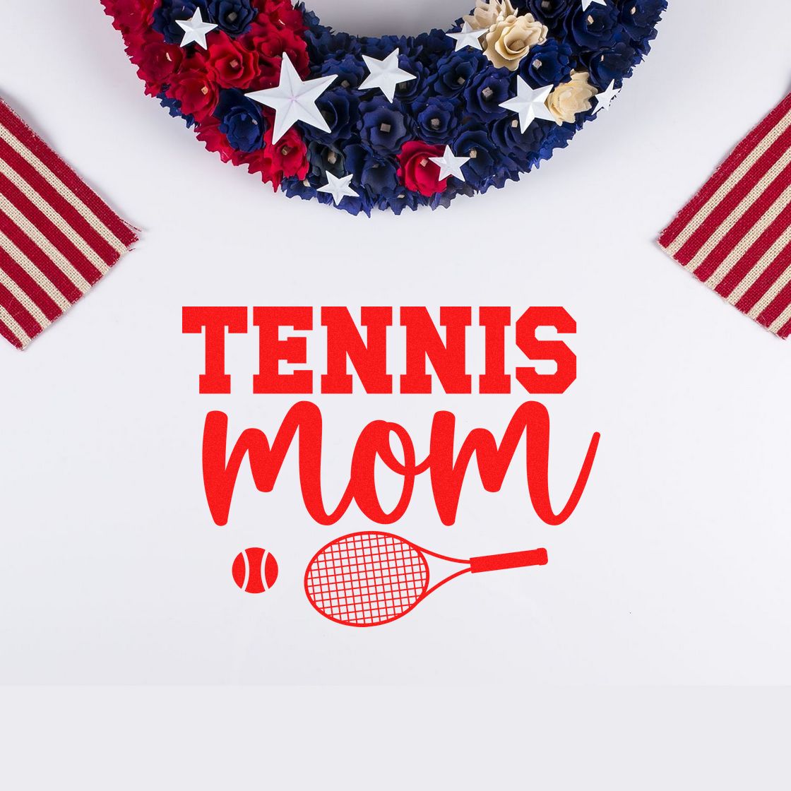 Tennis Mom rubber stamp design with tennis ball and racket graphic, perfect for sports mom crafts and gifts.