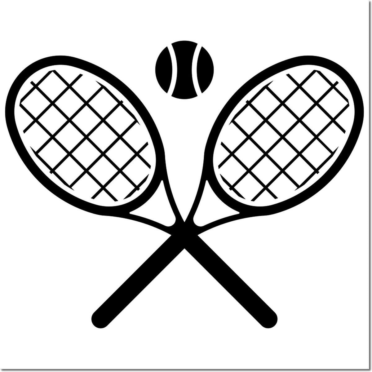 Crossed tennis rackets and ball rubber stamp design for sports, tennis club, and tournament use