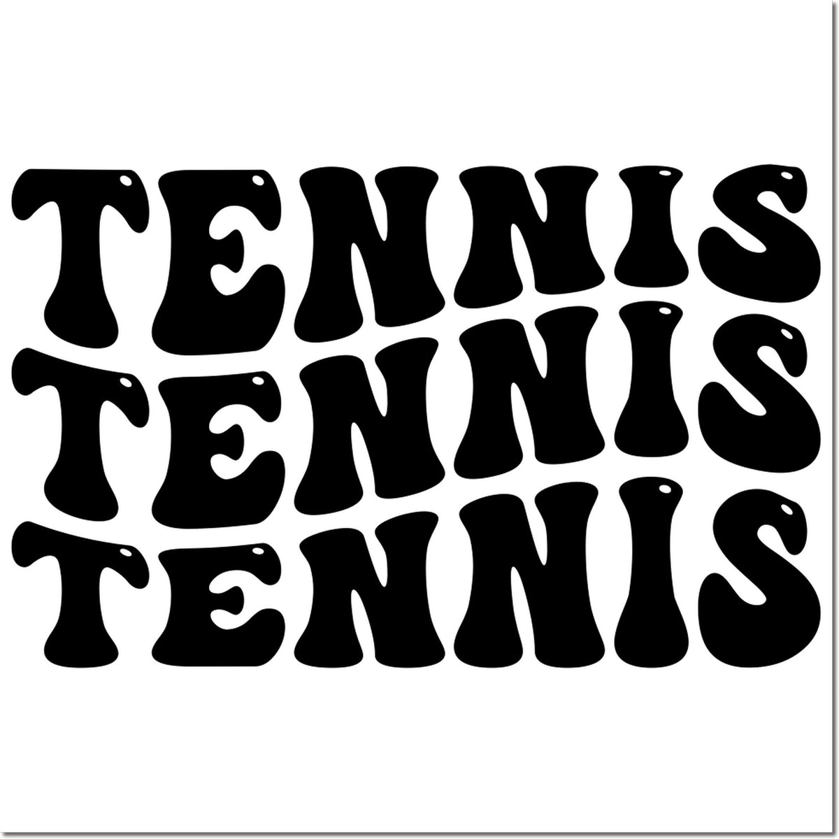Tennis rubber stamp design with bold retro lettering, ideal for sports crafts, scrapbooking, and custom stamping.