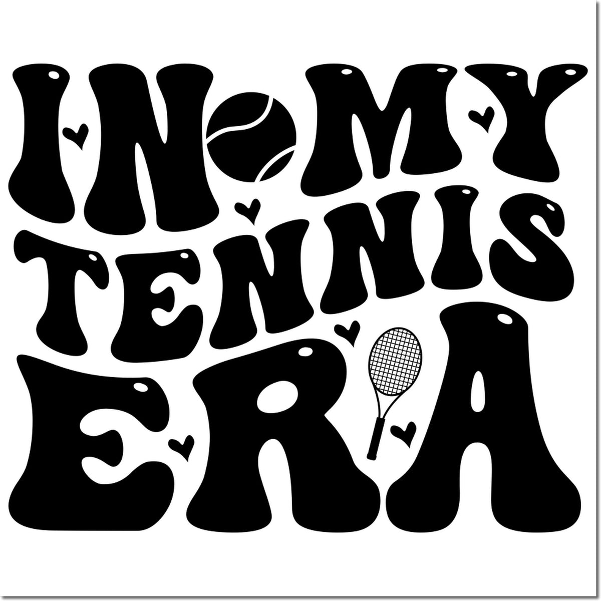 Tennis rubber stamp design reading I heart my tennis era with ball, racket, and hearts.
