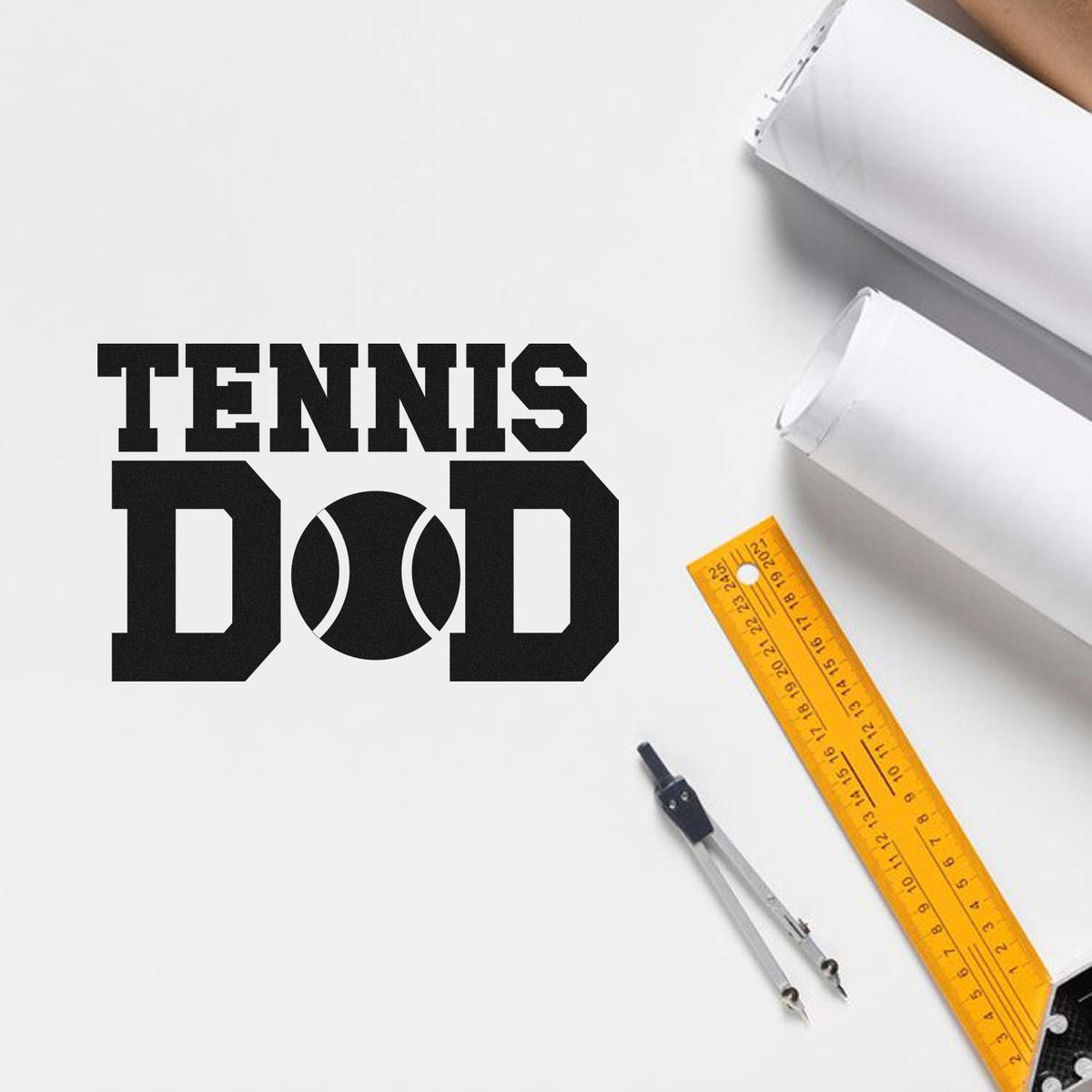Custom Tennis Dad rubber stamp design with bold sports lettering for personalized gifts, cards, and crafts.
