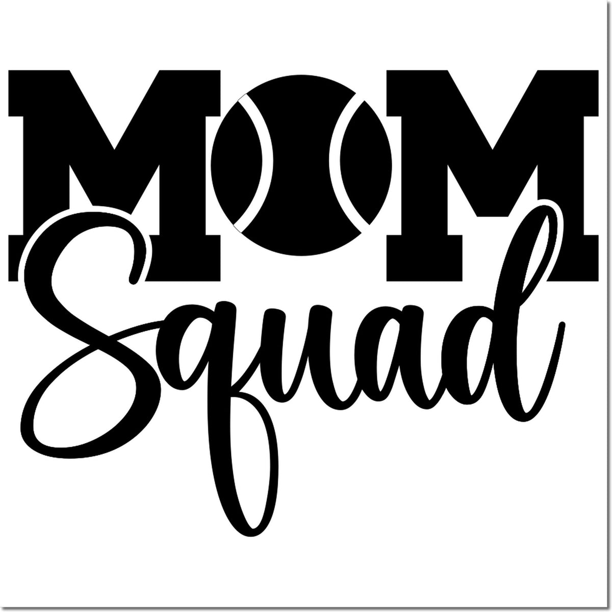 Mom Squad rubber stamp design with bold black lettering for crafting, scrapbooking, and handmade mother gifts.