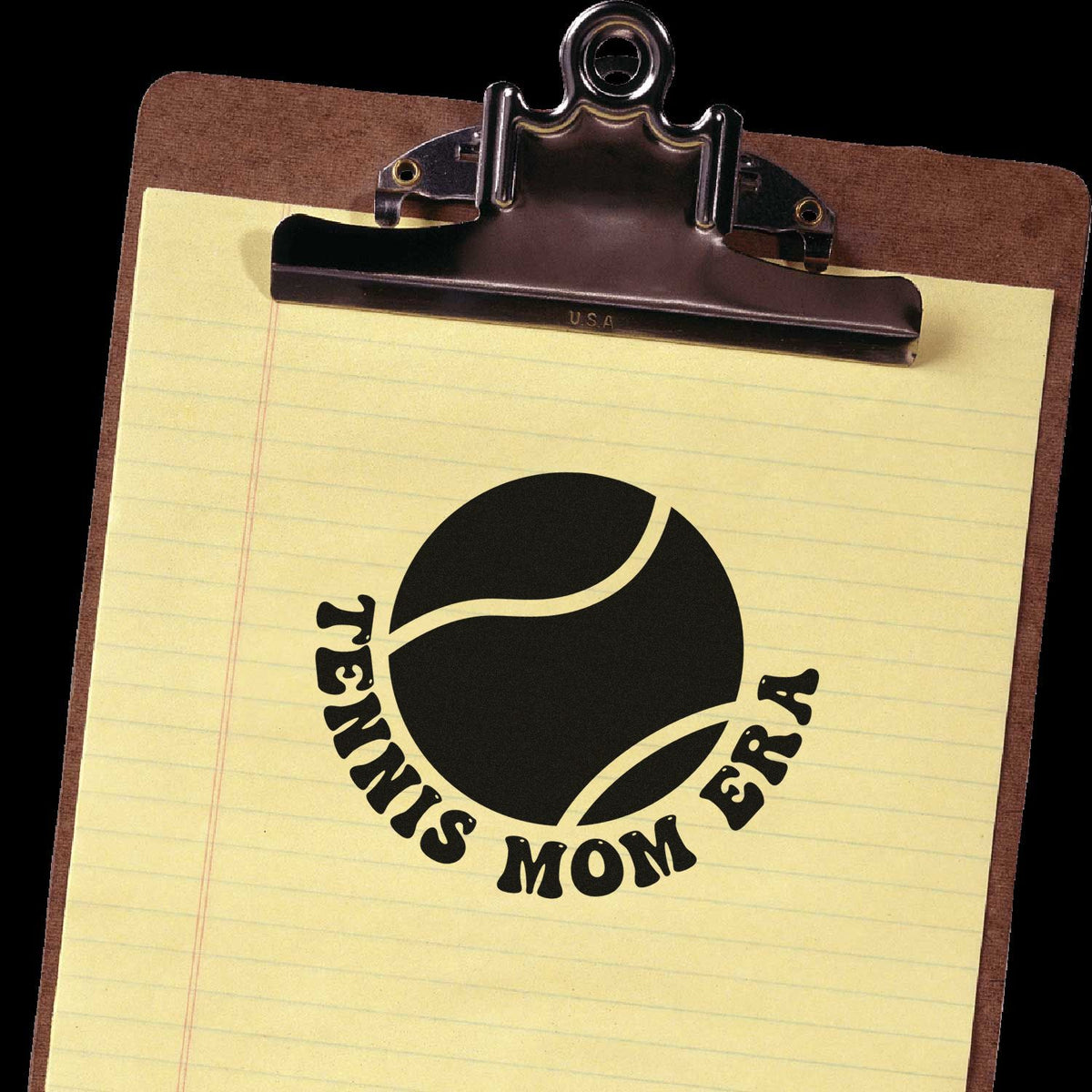 Tennis Mom Era rubber stamp design on clipboard for custom tennis-themed crafts and stationery