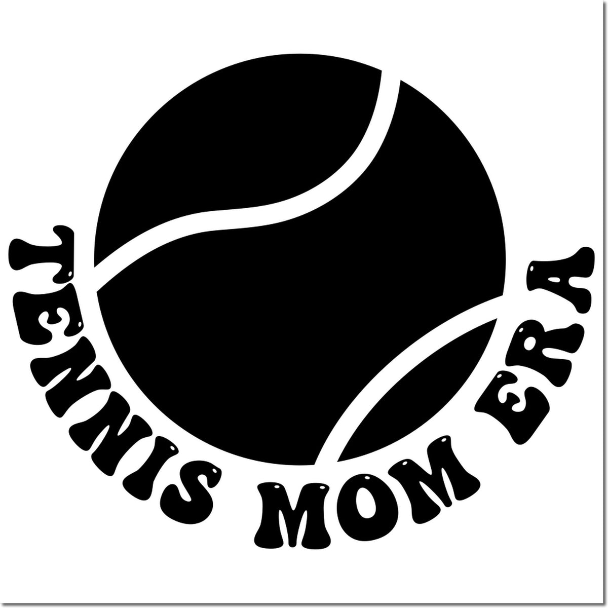 Tennis Mom rubber stamp with tennis ball design, perfect for sports-themed crafts, gifts, and personalized stationery.