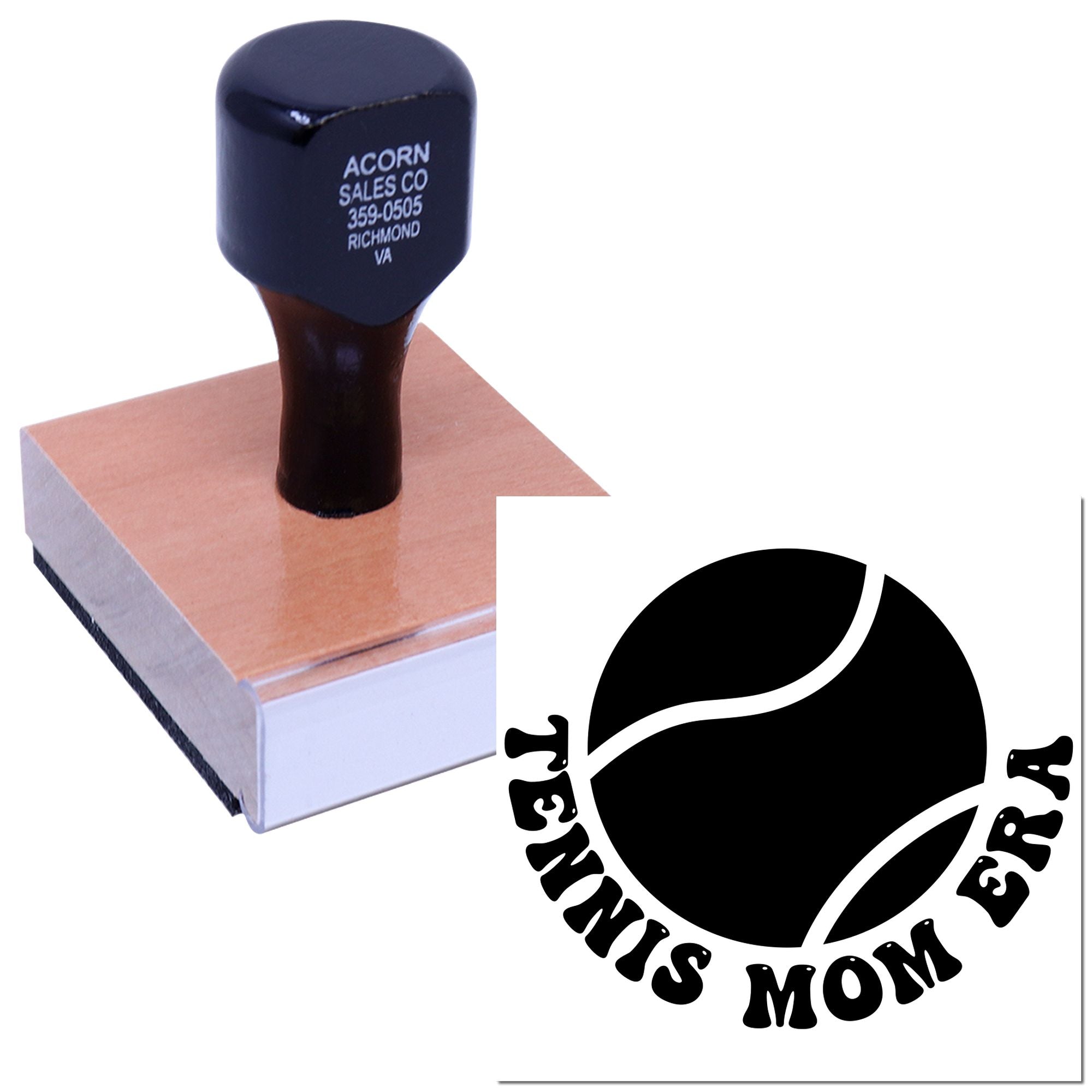 Custom rubber stamp with circular Genuine Mom logo impression for branding and packaging