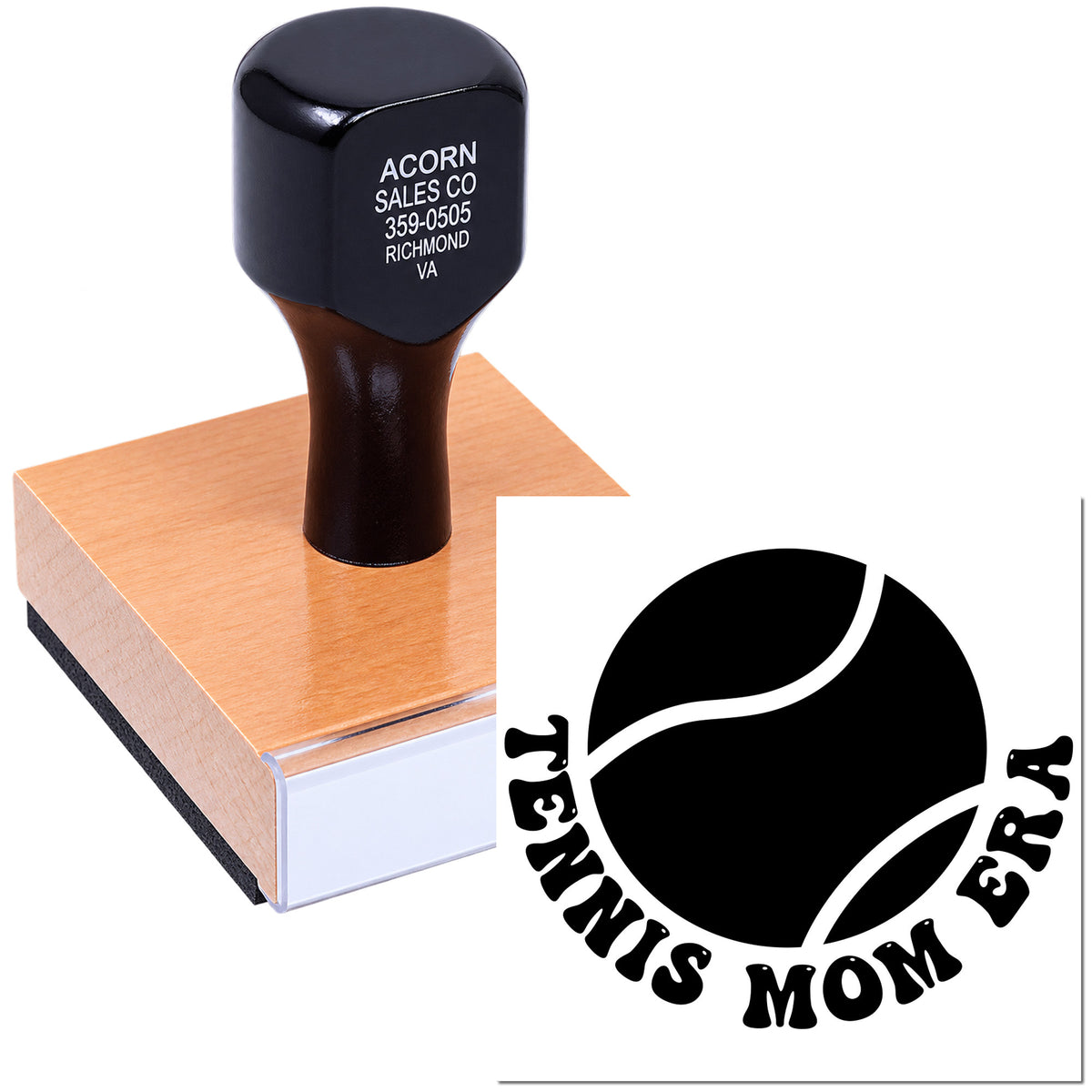 Custom rubber stamp with circular Genuine Mom logo impression for branding and packaging