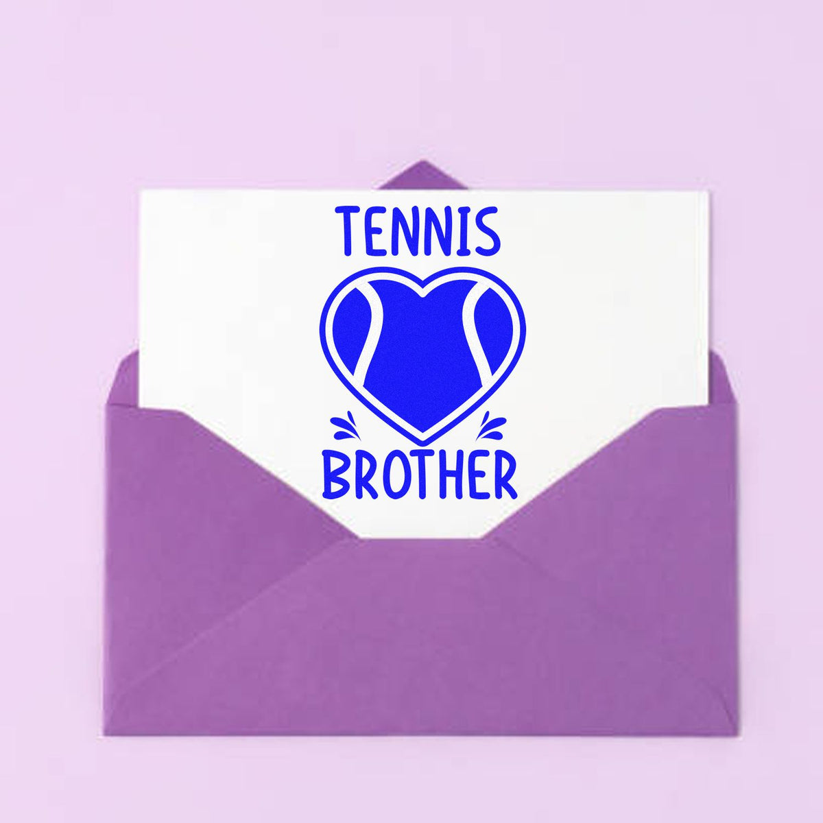 Tennis Brother Heart Ball rubber stamp shown in blue ink, stamped for projects such as hitting album page.