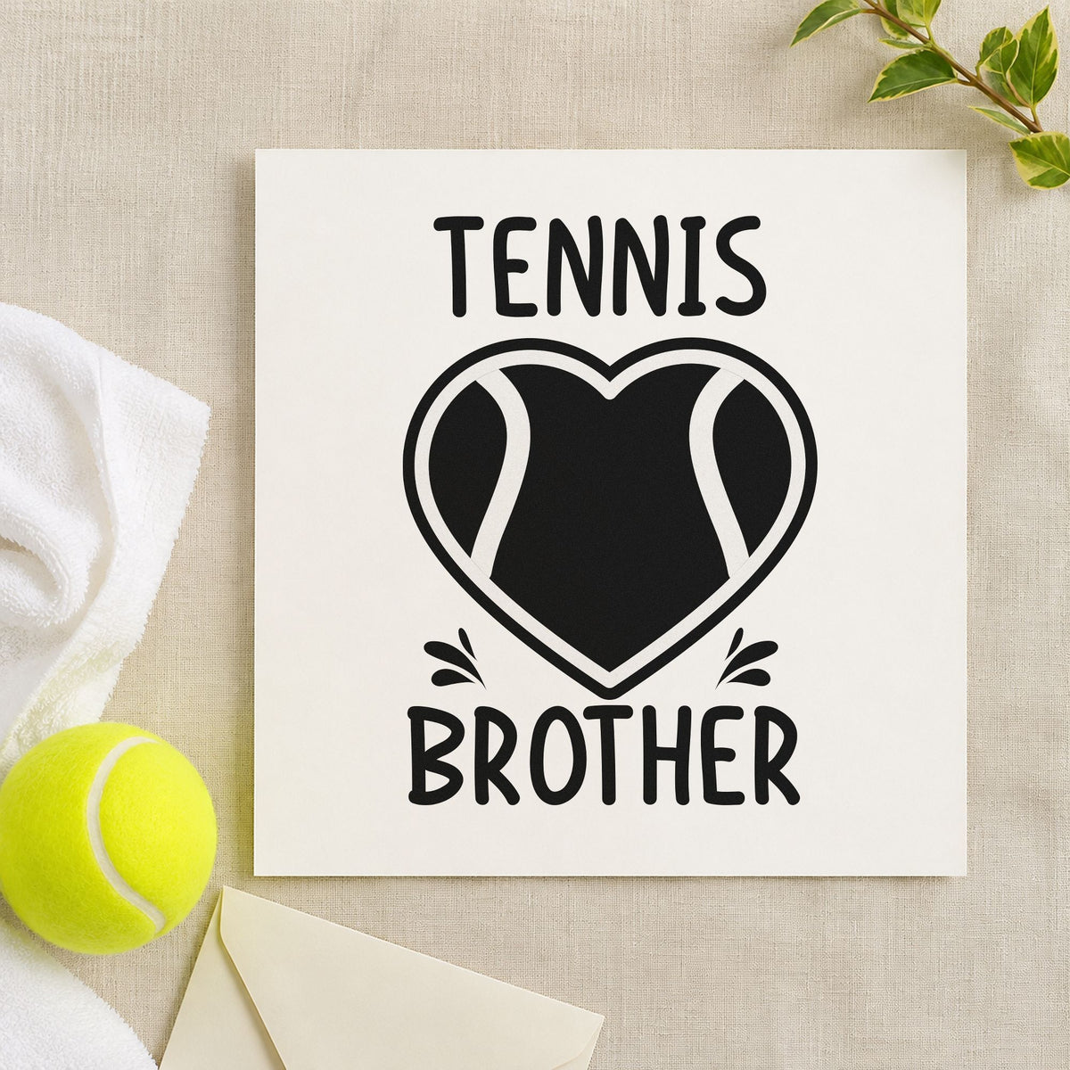 Tennis Brother Heart Ball rubber stamp printed in black ink, ready for accent stroke cards and similar paper crafts.
