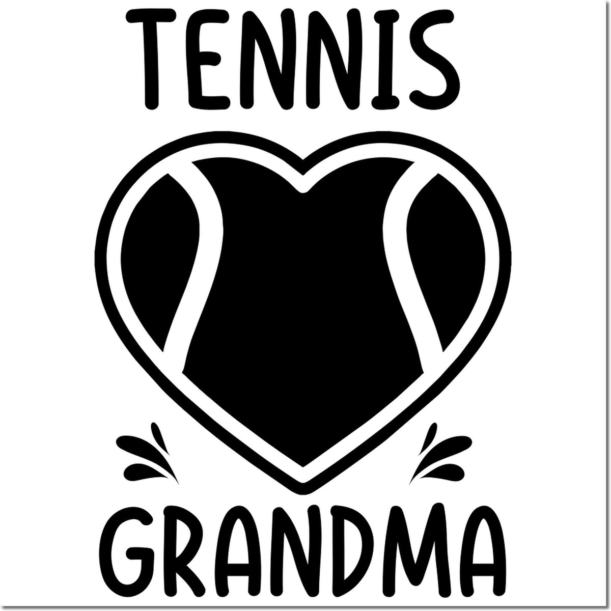 Tennis Grandma rubber stamp with heart-shaped tennis ball design for sports-loving grandmothers.