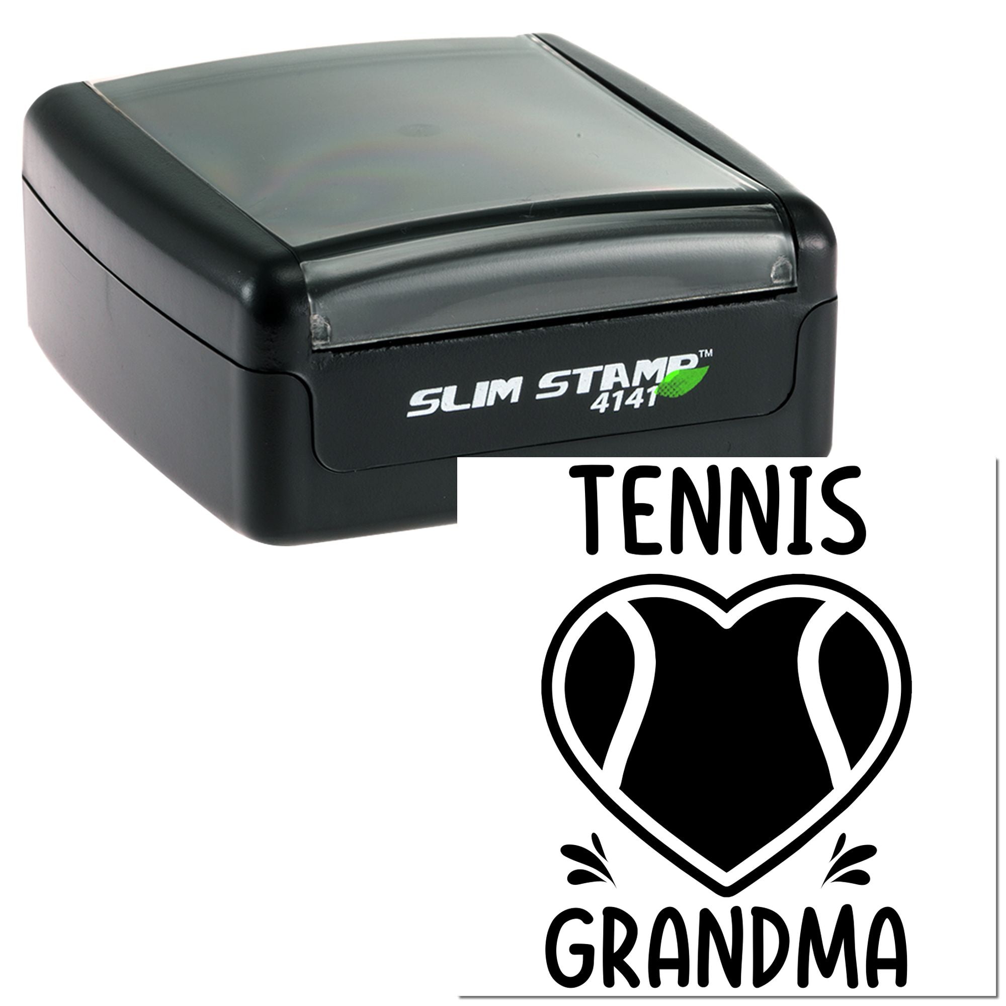 Personalized tennis grandma rubber stamp, Slim Stamp 4141 self-inking stamp with heart tennis icon for custom craft use