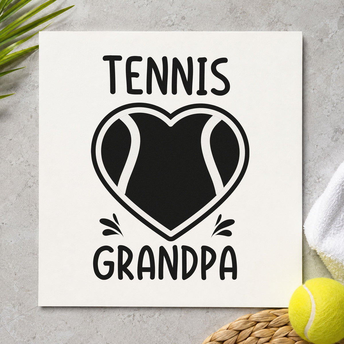 Tennis Grandpa Heart Ball craft stamp in black ink on cardstock, an easy option for morning album page.