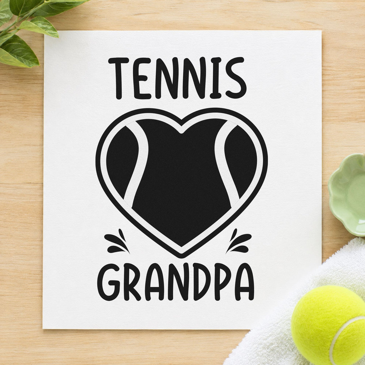 Tennis Grandpa Heart Ball rubber stamp printed in black ink, ready for group rota sheet and similar paper crafts.