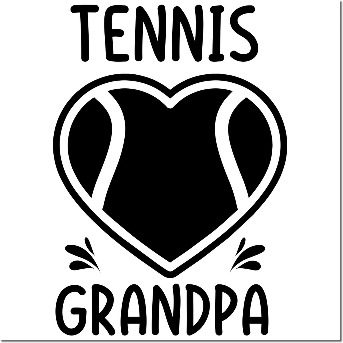 Tennis grandpa custom rubber stamp design with heart-shaped tennis ball graphic for sports gifts and crafts.