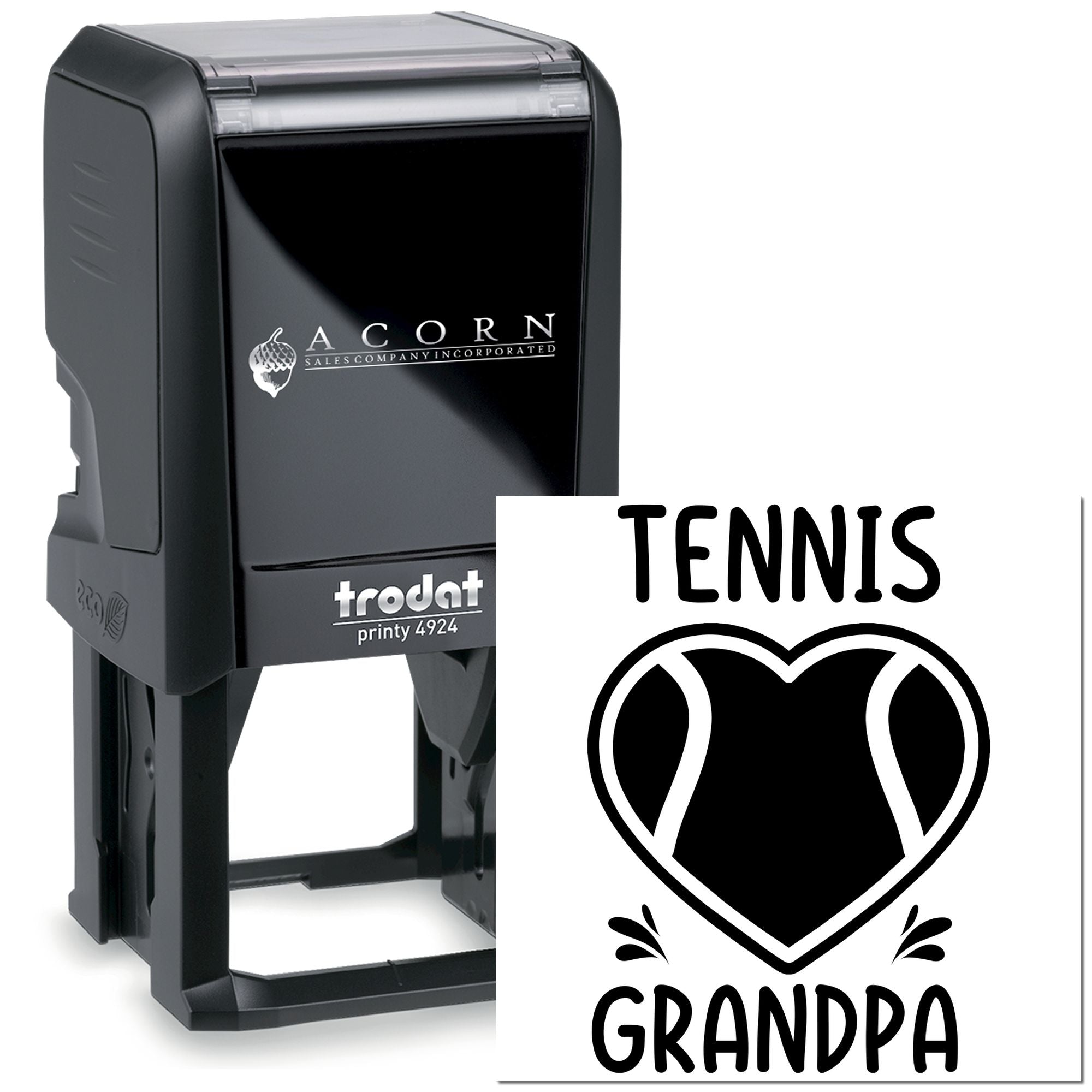Custom tennis grandpa self-inking rubber stamp with heart design for personalized sports gifts.