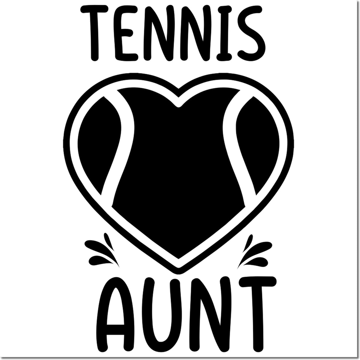 Tennis Aunt rubber stamp with heart-shaped tennis ball, perfect for tennis fan gifts, cards, scrapbooking, and craft projects.