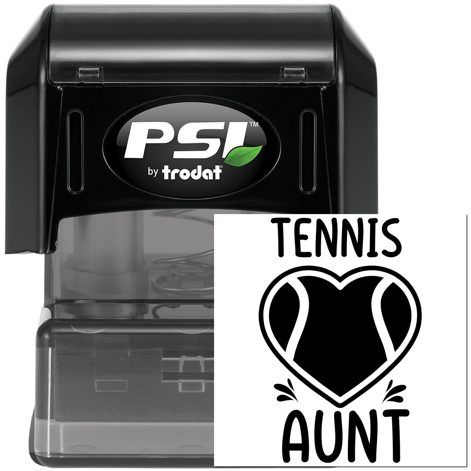 PSI by Trodat personalized self-inking rubber stamp with custom Tennis Aunt design